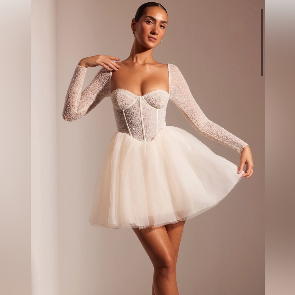 Oh Polly Embellished Long Sleeve Tulle Skirt Mini Dress